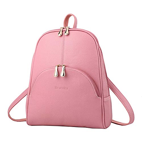 Nevenka Women Fashion Backpack Purse Zipper Leather Bag Packs for Teen Girl (Pink)
