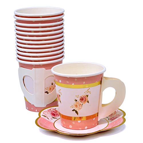 Pink Table Supplies - 36 Disposable Tea Party Cups & Saucers Set, Wedding, Baby or Bridal Shower, Tea Party
