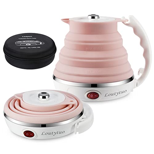 Ultrathin Upgraded Food Grade Silicone Travel Foldable Electric Kettle Boil Dry Protection Portable with Dual Voltage and Separable Power Cord,555ML 110-220V US Plug