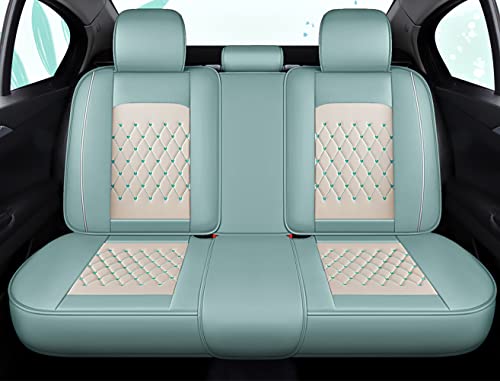 Car Seat Covers Full Set Universal Auto Interior Accessories with Waterproof PU Leather for Cars SUV Pick-up Truck (Green-White)