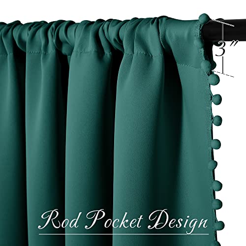 StangH Dark Green Pompom Blackout Curtains, Thermal Insulated Light Blocking Window Drapes for Nursery Kids, Christmas Backdrops for Birthday Party, W52 x L63, 2 Panels