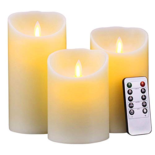 Set of 3 Flameless Battery Operated Real Wax LED Pillar Candles w/Remote Control & Timer  (5 colors)