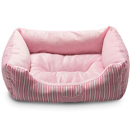 Plush Fabric Small Dog or Cat Self-Warming Pet Bed, Pink & White Stripes  (3 sizes)