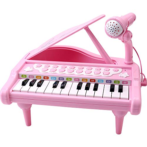 Amy&Benton Toddler Piano Toy Keyboard Pink for Girls Birthday Gift 1 2 3 4 Years Old Kids 24 Keys Multifunctional Toy Piano