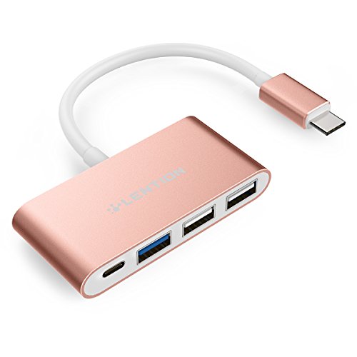 LENTION 4-in-1 USB-C Hub with Type C, USB 3.0, USB 2.0 Compatible 2021-2016 MacBook Pro 13/14/15/16, New Mac Air/Surface, ChromeBook, More, Multiport Charging & Connecting Adapter (CB-C13, Rose Gold)
