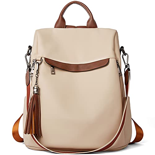 BROMEN Backpack Purse for Women Leather Anti-theft Travel Backpack Fashion Shoulder Bag Contrast Beige