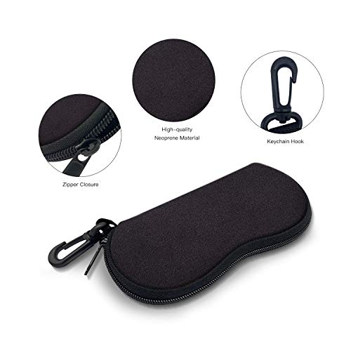 ZAXMEY Sunglasses Soft Case with Carabiner Ultra Light Neoprene Zipper Eyeglass.Black