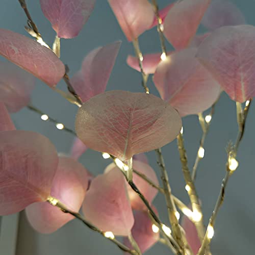 GM G-MORE 30 LED 36 inch Lighted Twig Branch Decorative Artificial Pink Leaves Branches Light Battery Operated Floor Vase Filler for Living Room Home Christmas Wedding Decor Outdoor Indoor (Pink)