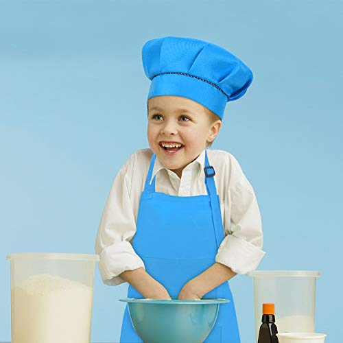 SUNLAND Kids Apron and Hat Set Children Chef Apron for Cooking Baking Painting (Blue, S)