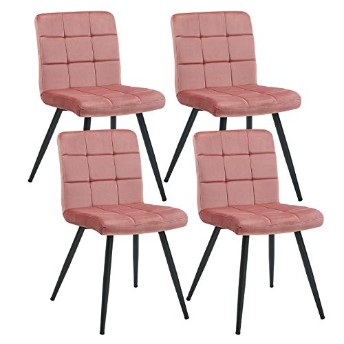 Duhome Upholstered Velvet Dining Chairs Reception Chairs, Tufted Accent Living Room Chairs with Metal Legs for Living Room/Kitchen/Vanity Set of 4 Pink