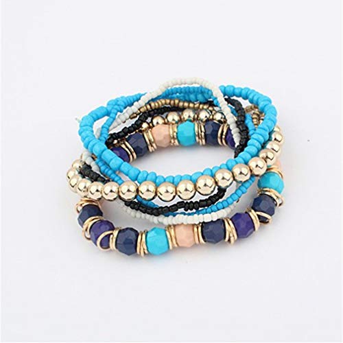 YAZILIND Stackable Bracelets for Women Multilayer Beaded Bracelet Stretch Bangles Bohemian Style(Blue)