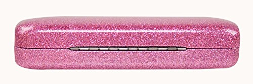 Poetic Pink Small Premium Fashion Women's Hard Eyeglasses Case | Smooth Glitter | Bonus Cleaning Cloth