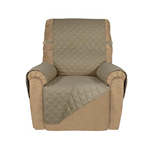 PureFit Reversible Quilted Recliner Sofa Cover, Water Resistant Slipcover Furniture Protector, Washable Couch Cover with Elastic Straps for Kids, Dogs, Pets (Recliner, Beige/Beige)