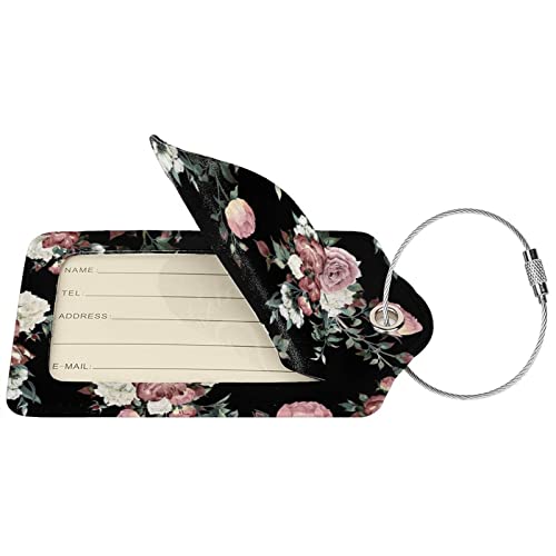 Black & Pink Wallpaper Flowers Leather Suitcase Luggage Tags, 2 Pack