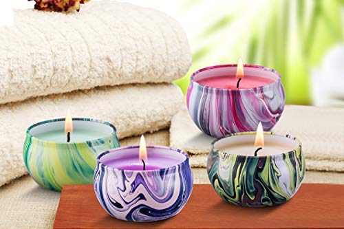 4-Pack Richly Scented Candle Set in Large Decorated Travel Tins, Flowers & Herbs