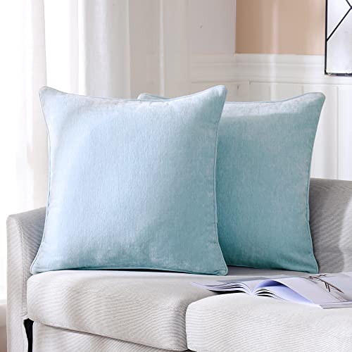 HPUK Pack of 2 Throw Pillow Covers Cashmere Decorative Square Pillowcases, Solid Cushion Covers for Sofa Couch Bedroom Office, 18 x 18 inch, Sky Blue