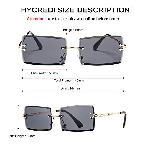 Rectangle Sunglasses for Men/Women Small Rimless Square Shade Eyewear (Black)