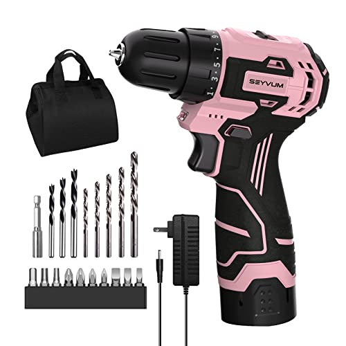 Cordless Compact Electric Power Drill & Screwdriver Set with Tool Bag, Pink or Blue