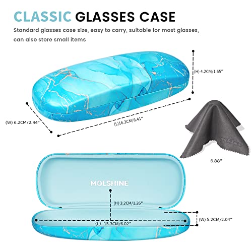 MOLSHINE Hard Shell PU Leather Glasses Case, Travel Portable Eyeglass Case for Men Women Girl Travel Study Work (Blue)