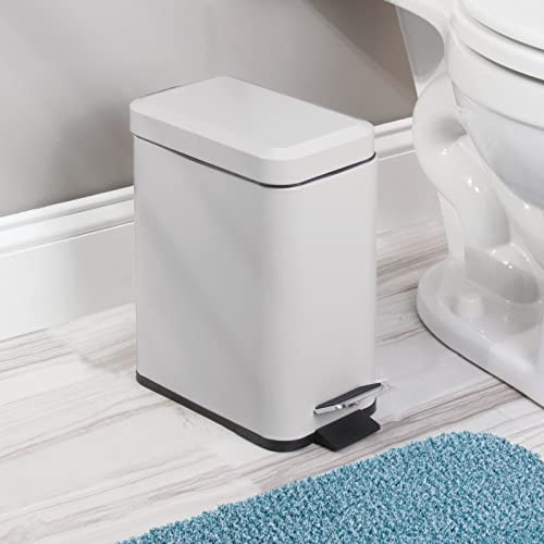 mDesign Small Modern 1.3 Gallon Rectangle Metal Lidded Step Trash Can, Compact Garbage Bin with Removable Liner Bucket and Handle for Bathroom, Kitchen, Craft Room, Office, Garage - Light Gray