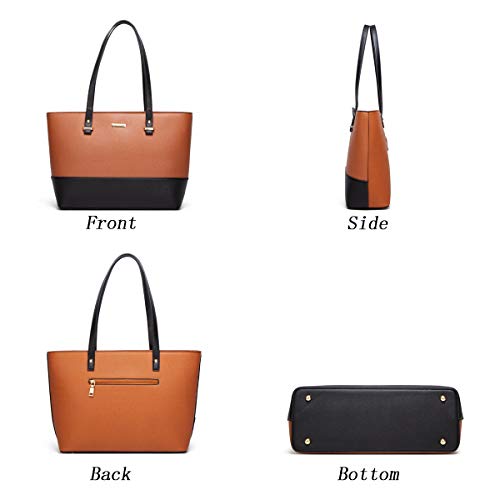 Women's Two-Tone Black & Brown 4-Piece Tote Bag, Shoulder Handbag, Clutch Wallet & Card Holder Set  (9 colors)