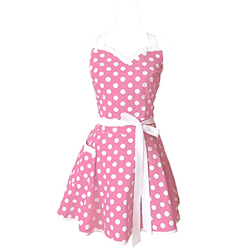 Hyzrz Lovely Sweetheart Retro Kitchen Aprons Woman Girl Cotton Polka Dot Cooking Salon Pinafore Vintage Apron Dress Mother‘s Gift (Lilac)