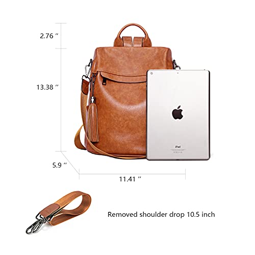 BROMEN Backpack Purse for Women Leather Anti-theft Travel Backpack Fashion Shoulder Bag Oil Wax Brown