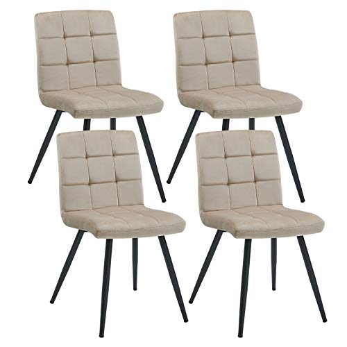 Duhome Upholstered Velvet Dining Chairs Reception Chairs, Tufted Accent Living Room Chairs with Metal Legs for Living Room/Kitchen/Vanity Set of 4 Khaki