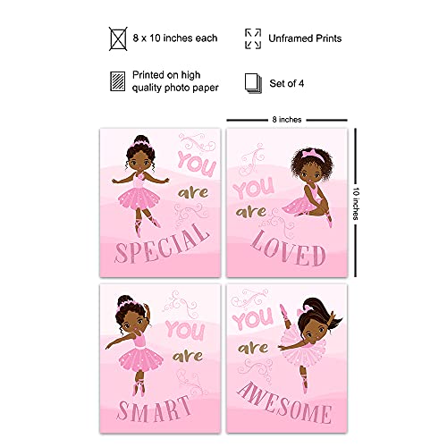 Black Ballerina Wall Decor - African American Girl Wall Art - Black Girls Wall Decor - Toddler, Nursery, Little Girls Bedroom Decor - Pink Girls Room Decor - Positive Quotes Baby Girl Room Decorations