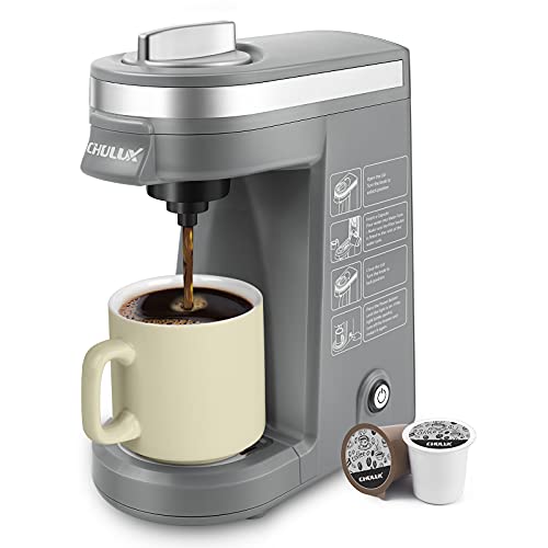 CHULUX Single Serve Coffee Brewer for Pod Capsule with 12 Ounce Built-in Water Tank,800 Watts,Gray