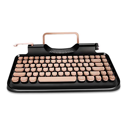 RYMEK Typewriter Style Mechanical Wired & Wireless Keyboard with Tablet Stand, Bluetooth Connection(Black)