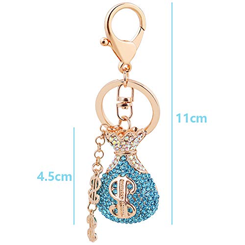 Money Bag Golden Dollar Pink Crystal Rhinestone Keychain