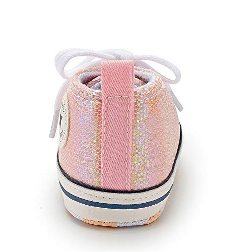 Baby or Toddler Girls or Boys Canvas Sneakers, Soft Sole, High Top First Walkers Shoes, 22 colors  (Sequin Pink)