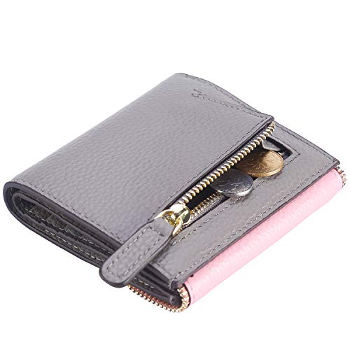 Lavemi RFID Blocking Small Compact Leather Wallets Credit Card Holder Case for Women(Envelope Pink/Gray)