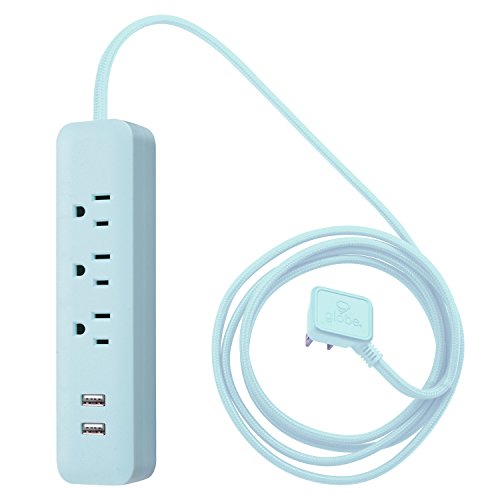 Globe Electric 78255 Designer Series 6ft 3-Outlet USB Surge Protector Power Strip, 2x USB Ports, Surge Protector, Mint Finish