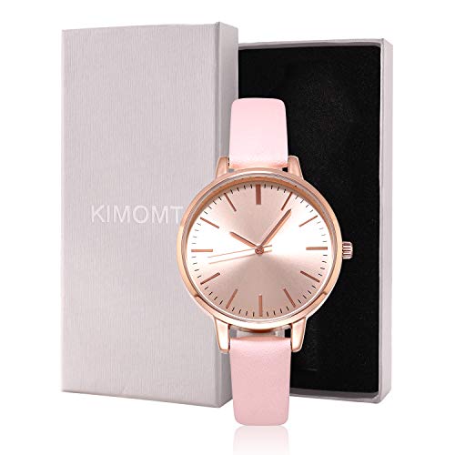 Women's Minimalist Casual Quartz Wristwatch with Pink Leather Strap