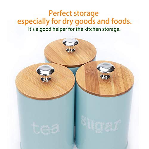 X022S Set of 3 Metal Kitchen Food Storage Tin Canister/Jar/Container with Bamboo Lid (blue)