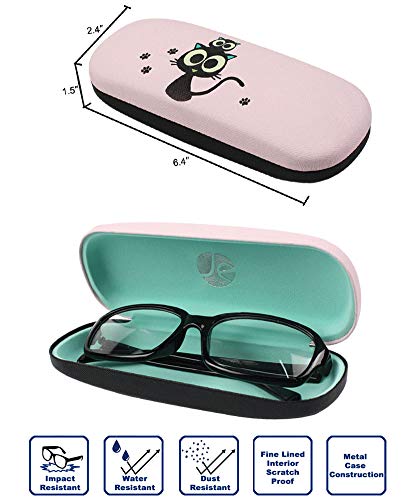 JAVOedge [4 PACK], Kitty Cat Medium Size Hard Eyeglass Storage Case Fits Most Glasses With Micro Cloth