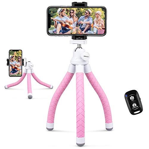 Portable, Flexible Phone Tripod w/Wireless Remote and Universal Clip, Pink