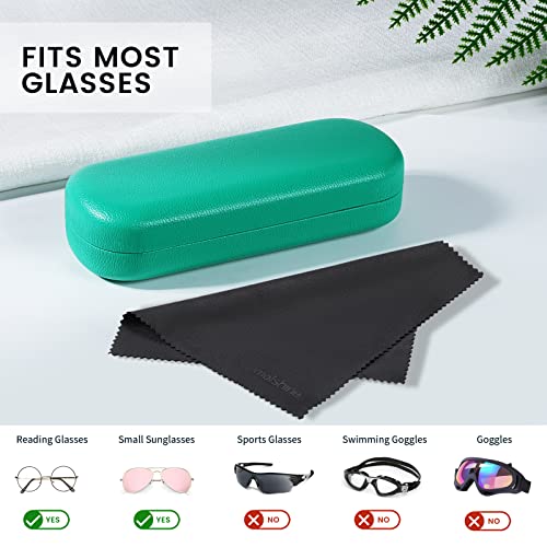 molshine Hard Shell PU Leather Glasses Case,Travel Portable Eyeglass Case for Men Women Girl Travel Study Work (Green)