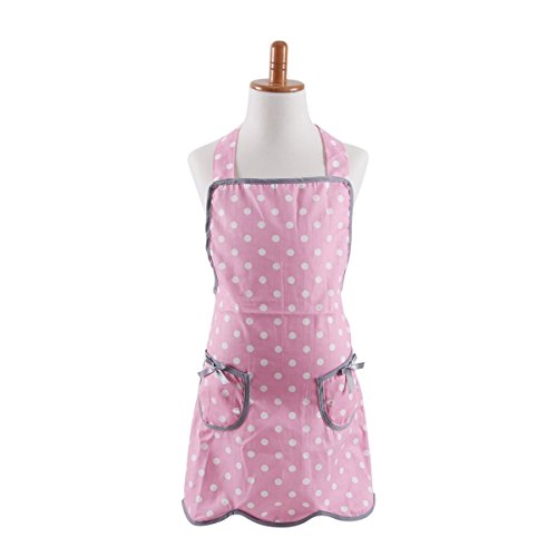 Thin Kids Girl Cotton Apron, Cooking Apron for Kid Girls, Pink Polka Dots Baking Apron for Children with 2 Pockets