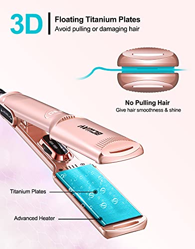 Bcway Hair Straightener, 1.5" Wide Plate Flat Iron for Hair with Adjustable Temperature 250°F-450°F, Digital LCD & PTC Heater, 3D Titanium Floating Plates 2-in-1 Hair Iron for All Hair Types