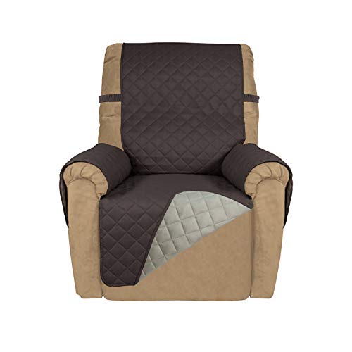 PureFit Reversible Quilted Recliner Sofa Cover, Water Resistant Slipcover Furniture Protector, Washable Couch Cover with Elastic Straps for Kids, Dogs, Pets (Recliner, Chocolate/Beige)