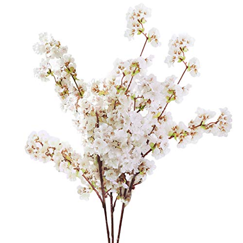 Sunm Boutique 3 PCS 39 in Artificial White Cherry Blossom Flower Faux White Cherry Blossom Silk Cherry Blossom Branches Fake Cherry Blossom Tree Stems Faux Cherry Flowers Vase for Wedding Home Decor