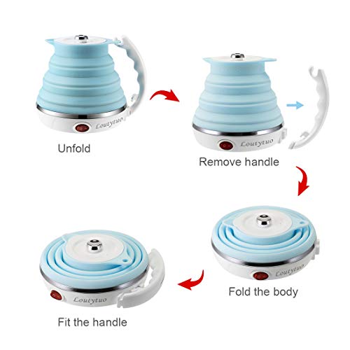 Ultrathin Upgraded Food Grade Silicone Travel Foldable Electric Kettle Boil Dry Protection Portable with Dual Voltage and Separable Power Cord,555ML 110-220V US Plug
