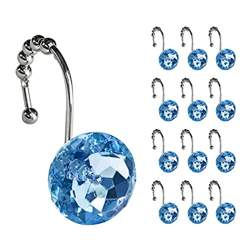 Bling Round Diamond Crystal Gem Rhinestone Ball Shower Curtain Hook Rings, Set of 12  (6 colors)