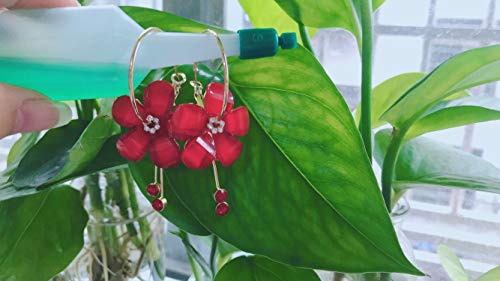 Romantic Crystal Acrylic Rose Flower Earrings Five Leaves Exaggerated Round Hoop long Tassel Earring for Women Jewelry (Red) (Red)