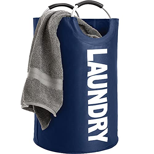 Gorilla Grip Large Laundry Basket, Collapsible Fabric Hamper, Padded Handles, 115L, Tall Foldable Clothes Baskets, Durable Linen Bins, Easy Carry Bags, Hampers for Kids Bedroom, College Dorms, Navy