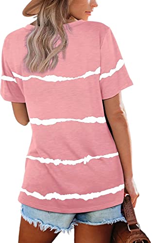 Lunivop Womens Summer Tops Casual V Neck Short Sleeve Solid Color Basic T Shirt
