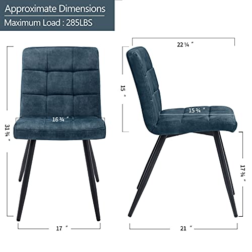 Duhome Dining Chairs Reception Chairs, Accent Living Room Chairs Fabric with Black Metal Legs for Living Room/Kitchen/Vanity Set of 4 Blue